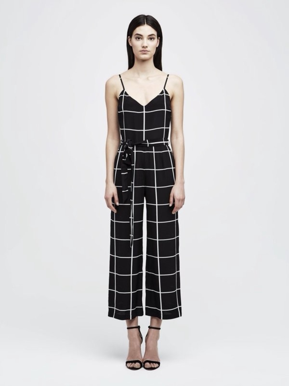 L’AGENCE Jaelyn Camisole Jumpsuit Black White Silk Size 6